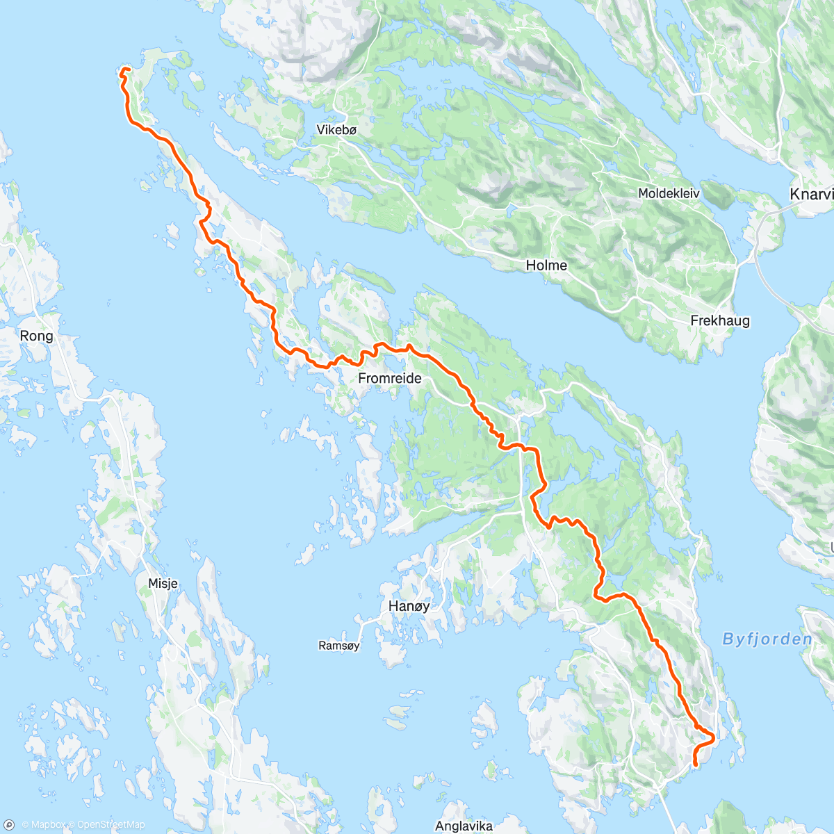 Map of the activity, Askøy på langs (så lenge batteriet varte)